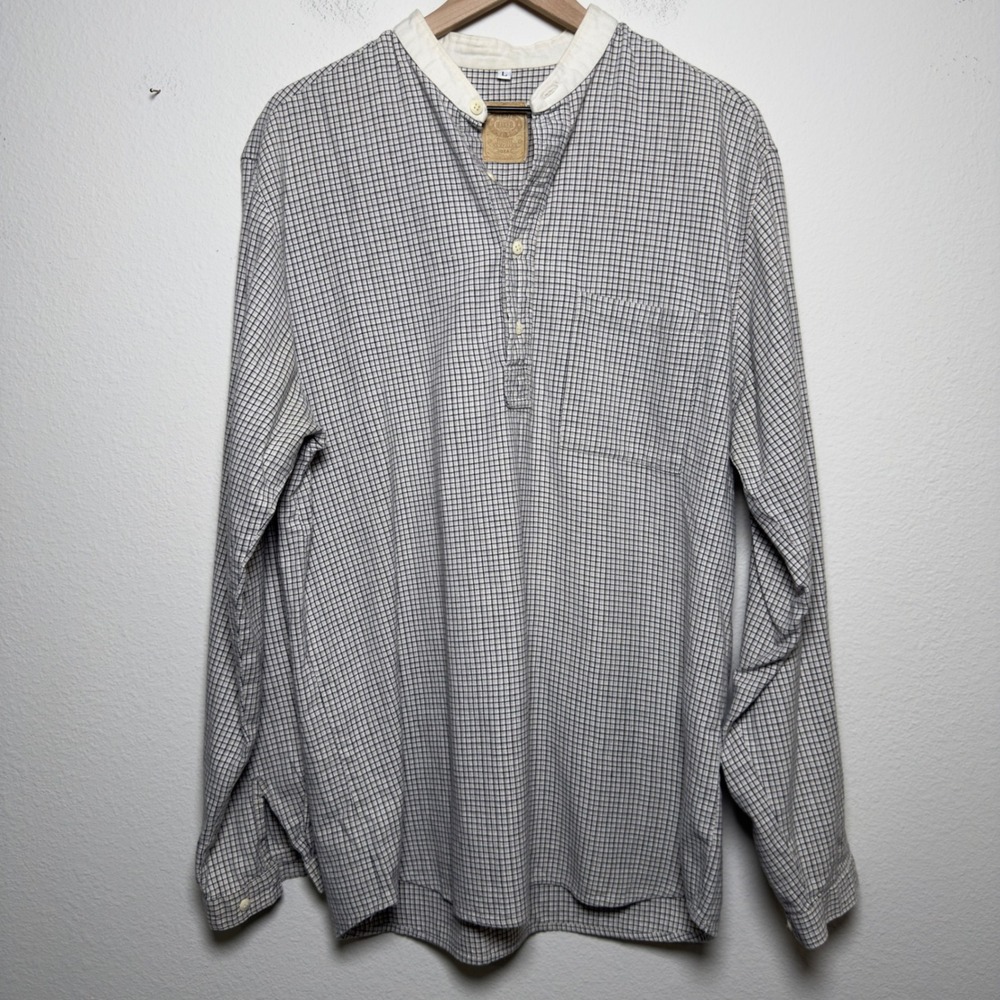VTG Wah Maker Men Henley Cotton Shirt L Black White Check Band Collar Western